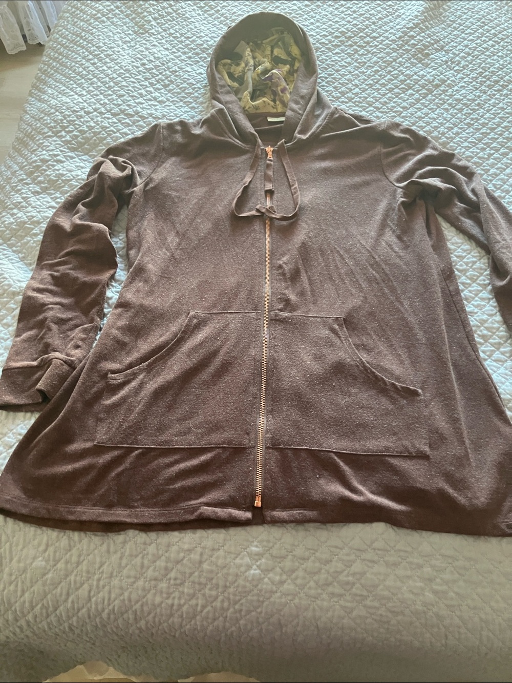 Women's Brown Hooded Zip Lightweight Sweatshirt
